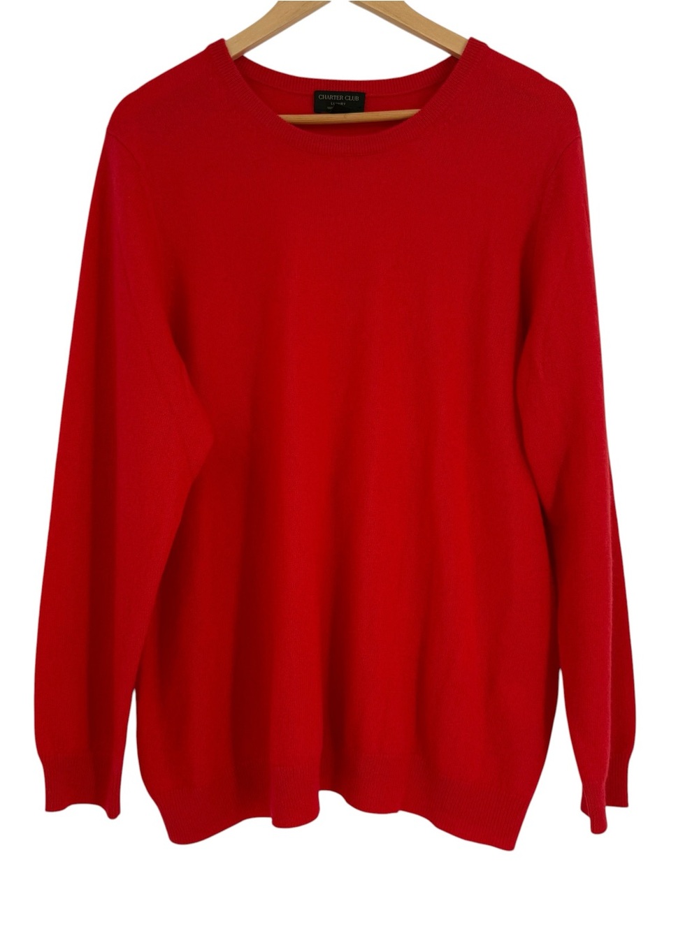 Charter Club Luxury 100% Cashmere Red Solid Knit CrewNeck Pullover Sweater 3X